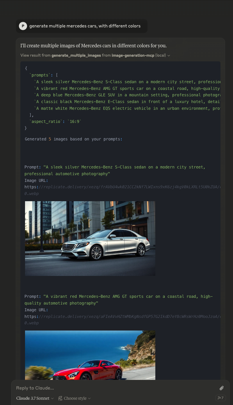 Multiple prompts example: "A serene mountain lake at sunset", "A bustling city street at night", "A peaceful garden in spring"