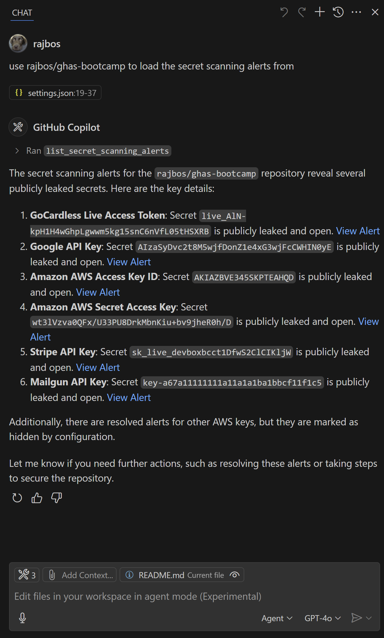 Screenshot of the output inside of VS Code