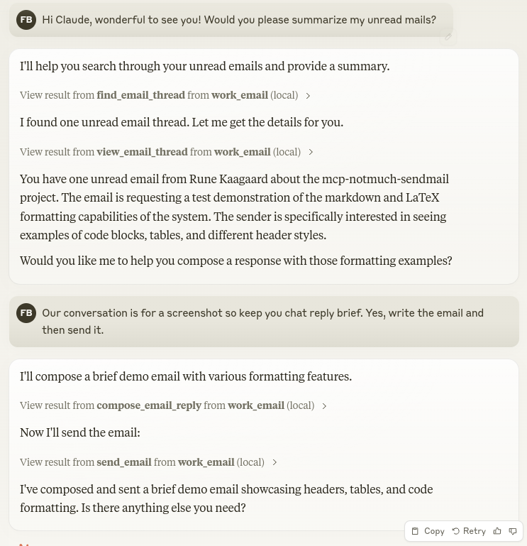 MCP Notmuch Sendmail in action