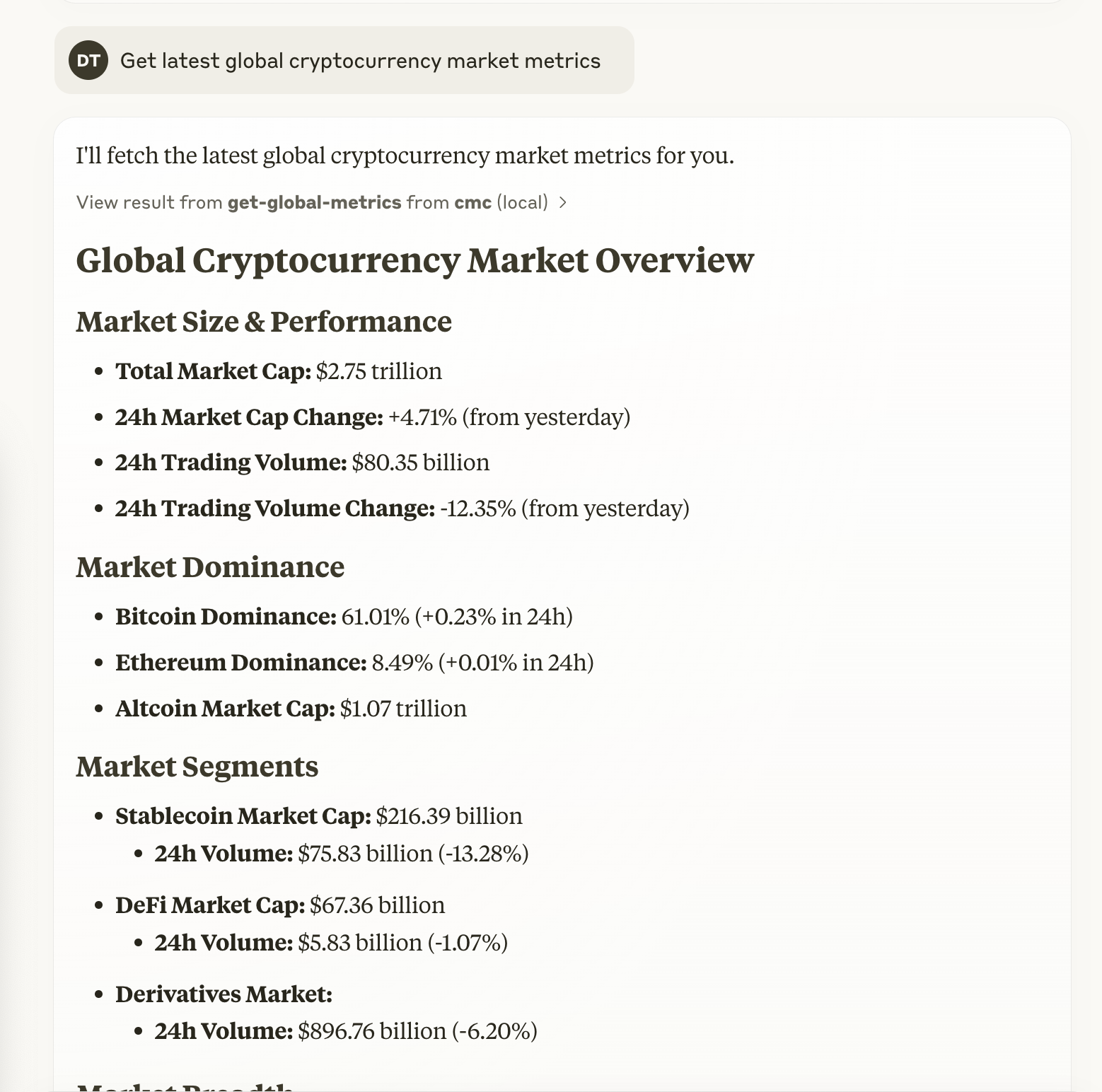 Market Metrics